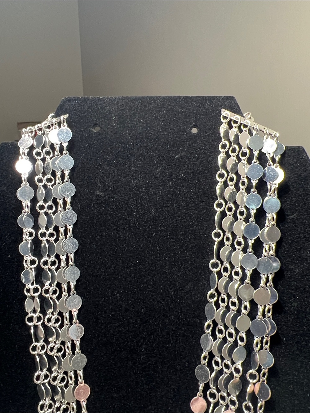Sparkling Multi-Strand Silver Tone Disc Statement Necklace - Vintage - Picture 8 of 16